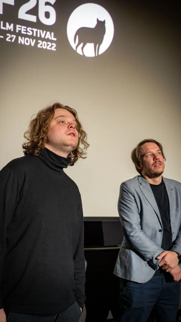 Matiss Kaza and Gints Zilbalodis presenting the "Taste of Water" at POFF 26